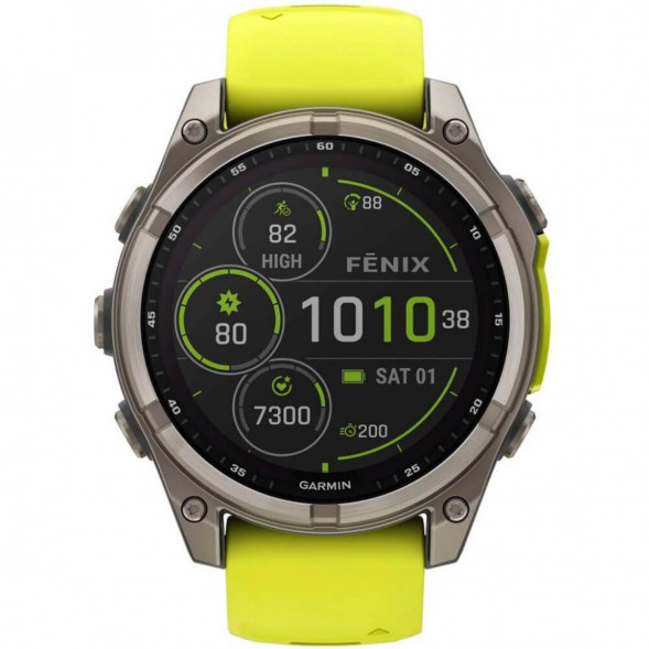 Умные часы Garmin Fenix 8, 51 мм, Solar, Sapphire Titanium with AMP Yellow/Graphite Silicone Band 010-02907-20 в Подольске